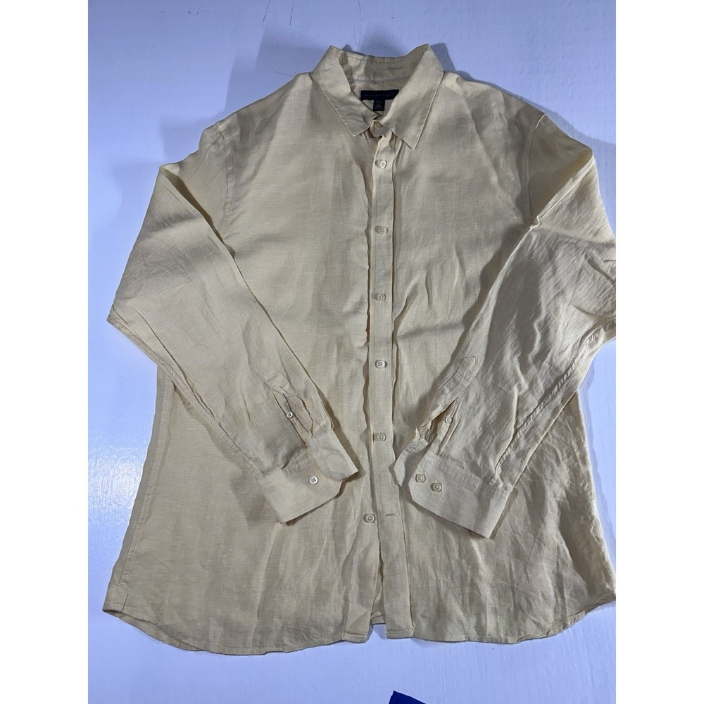 Banana Republic Mens Linen Shirt Size XLarge Long Sleeve Button Up Butter Yellow